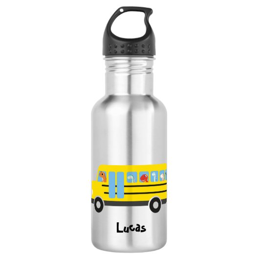 Funny Dinosaurier bereit zurück zur Schule Bus Jun Edelstahlflasche (Vorderseite)