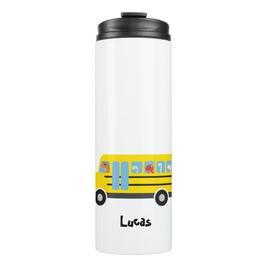Funny Dinosaurier bereit zurück zur Schule Bus Jun Thermosbecher (Vorderseite)