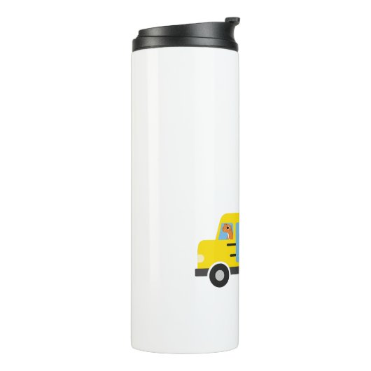 Funny Dinosaurier bereit zurück zur Schule Bus Jun Thermosbecher (Nach links gedreht)