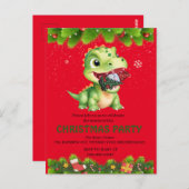 Funny Dinosaurier essen Gnome Weihnachtsbaum Party Postkarte (Vorne/Hinten)