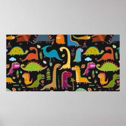 Funny Dinosaurier nahtloses Muster Poster (Vorne)