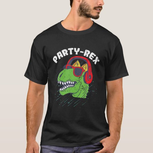Funny Dinosaurier Puff mit Kopfhörer Party Rex Kin T-Shirt (Vorderseite)