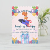 Funny Dinosaurier Rakete zurück 2 Schule Geburtsta Einladung (Stehend Vorderseite)