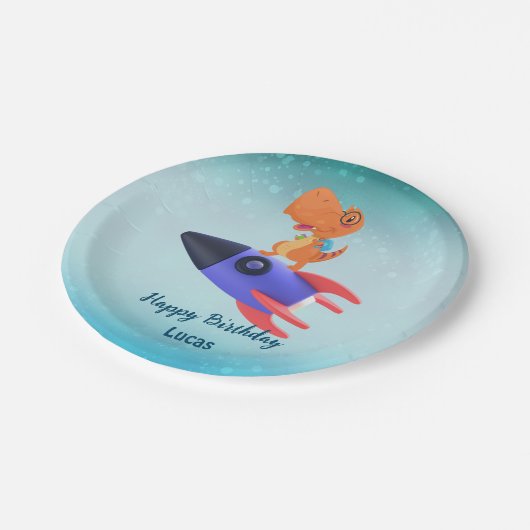 Funny Dinosaurier Rakete zurück 2 Schule Geburtsta Pappteller (Schrägansicht)