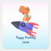 Funny Dinosaurier Rakete zurück 2 Schule Geburtsta Quadratischer Aufkleber (Vorderseite)