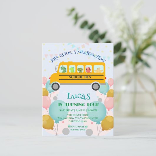 Funny Dinosaurier Schule Bus Geburtstagsparty DIY  Postkarte (Stehend Vorderseite)