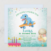 Funny Dinosaurier Skateboard Geburtstagsparty Jung Einladung (Vorne/Hinten)