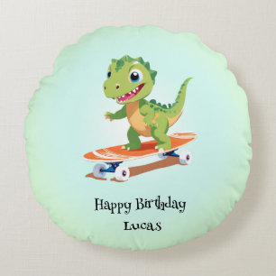 Funny Dinosaurier Skateboard Geburtstagsparty Jung Rundes Kissen