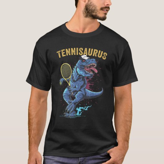 Funny Dinosaurier spielt Tennis Retro Style Tennis T-Shirt (Vorderseite)