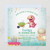 Funny Dinosaurier Strohkarren Geburtstagskinder Pa Einladung (Vorne/Hinten)