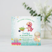 Funny Dinosaurier Strohkarren Geburtstagskinder Pa Einladung (Stehend Vorderseite)