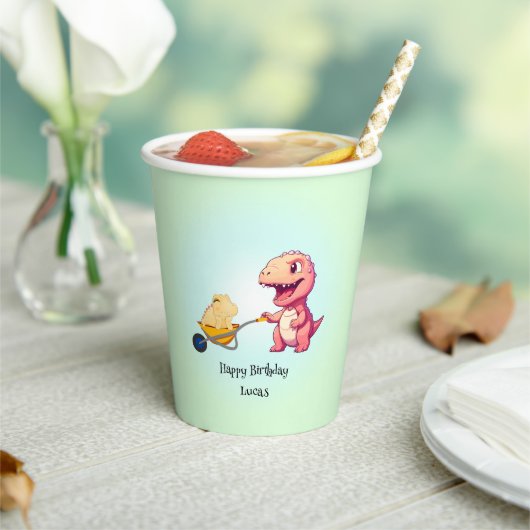 Funny Dinosaurier Strohkarren Geburtstagspartei DI Pappbecher (In Situ)