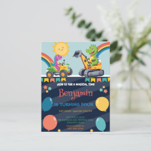 Funny Dinosaurier Traktor Ballon Boy Back To Schoo Postkarte