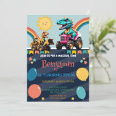 Funny Dinosaurier Traktor Ballon Schule Geburtstag Einladung (Stehend Vorderseite)