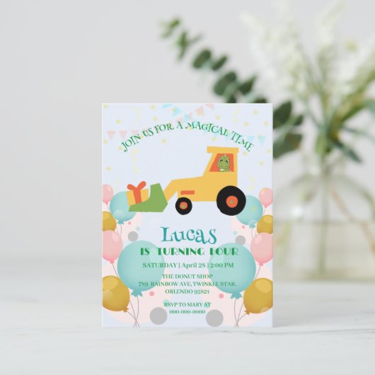 Funny Dinosaurier Traktor Geburtstagspartei DIY Na Postkarte (Stehend Vorderseite)