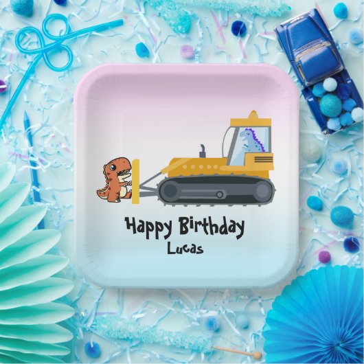 Funny Dinosaurier Traktor Junge Zurück zur Schule Pappteller (Party)