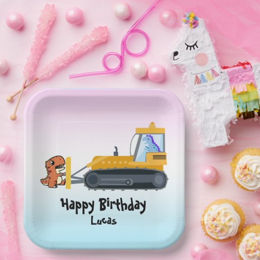 Funny Dinosaurier Traktor Junge Zurück zur Schule  Pappteller (Party)