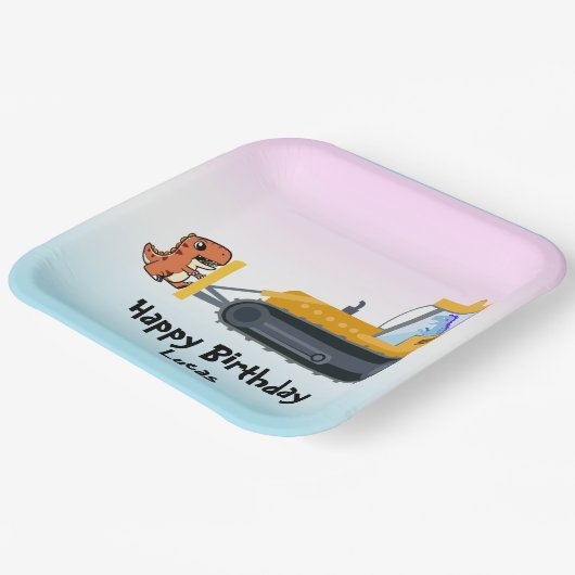 Funny Dinosaurier Traktor Junge Zurück zur Schule  Pappteller (Gewinkelt)