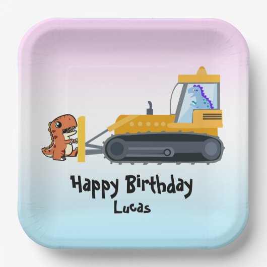 Funny Dinosaurier Traktor Junge Zurück zur Schule Pappteller (Vorderseite)