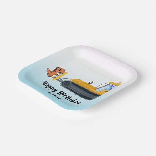 Funny Dinosaurier Traktor Junge Zurück zur Schule  Pappteller (Gewinkelt)