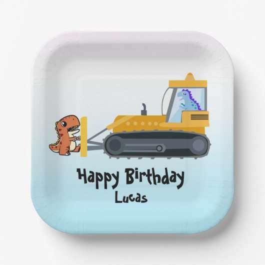 Funny Dinosaurier Traktor Junge Zurück zur Schule  Pappteller (Vorderseite)