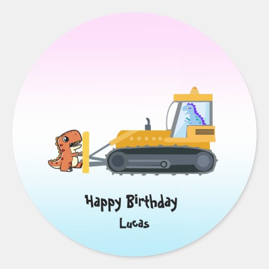 Funny Dinosaurier Traktor Junge Zurück zur Schule  Runder Aufkleber (Vorderseite)