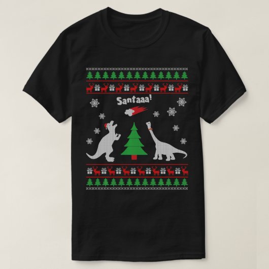 Funny Dinosaurier und Weihnachts-Sweater T-Shirt (Design vorne)