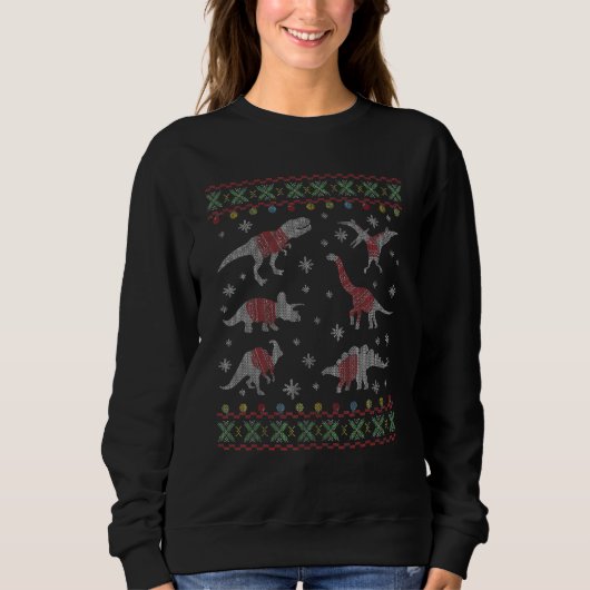 Funny Dinosaurier Weihnachten Ugly Weihnachtskraut Sweatshirt (Vorderseite)