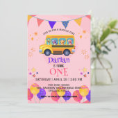 Funny dinosaurier Zurück zu Schulbus Mädchen Gebur Save The Date (Stehend Vorderseite)