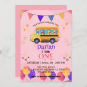 Funny dinosaurier Zurück zu Schulbus Mädchen Gebur Save The Date (Vorne/Hinten)