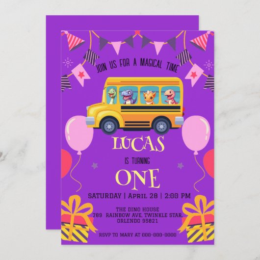 Funny Dinosaurier zurück zum Schulbus Junge Geburt Save The Date (Vorne/Hinten)