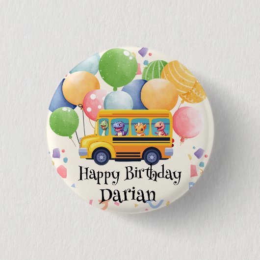 Funny dinosaurier Zurück zur Schule Bus Ballon Geb Button (Vorderseite)