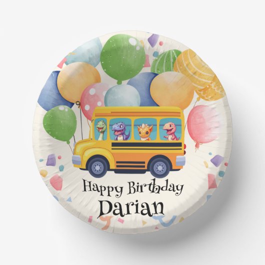 Funny dinosaurier Zurück zur Schule Bus Ballon Geb Pappteller (Vorderseite)