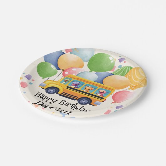 Funny dinosaurier Zurück zur Schule Bus Ballon Geb Pappteller (Schrägansicht)