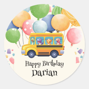 Funny dinosaurier Zurück zur Schule Bus Ballon Geb Runder Aufkleber