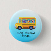 Funny dinosaurier Zurück zur Schule Bus Junge Gebu Button (Vorderseite)