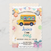 Funny dinosaurier Zurück zur Schule Bus Junge Gebu Einladung (Vorne/Hinten)