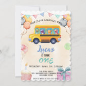 Funny dinosaurier Zurück zur Schule Bus Junge Gebu Einladung (Vorderseite)