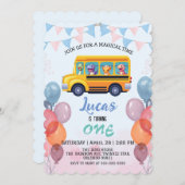 Funny dinosaurier Zurück zur Schule Bus Junge Gebu Einladung (Vorne/Hinten)