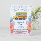 Funny dinosaurier Zurück zur Schule Bus Junge Gebu Einladung (Stehend Vorderseite)