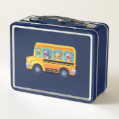 Funny dinosaurier Zurück zur Schule Bus Junge Gebu Metall Brotdose (Rückseite)