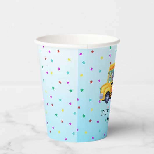 Funny dinosaurier Zurück zur Schule Bus Junge Gebu Pappbecher (Rechts)