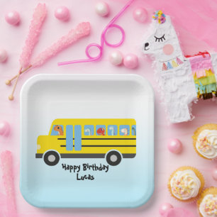 Funny dinosaurier Zurück zur Schule Bus Junge Gebu Pappteller