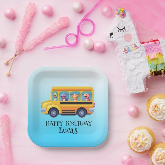 Funny dinosaurier Zurück zur Schule Bus Junge Gebu Pappteller (Party)