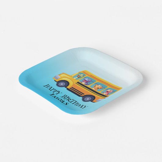 Funny dinosaurier Zurück zur Schule Bus Junge Gebu Pappteller (Gewinkelt)