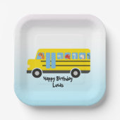 Funny dinosaurier Zurück zur Schule Bus Junge Gebu Pappteller (Vorderseite)