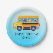 Funny dinosaurier Zurück zur Schule Bus Junge Gebu Pappteller (Vorderseite)