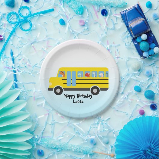 Funny dinosaurier Zurück zur Schule Bus Junge Gebu Pappteller (Party)