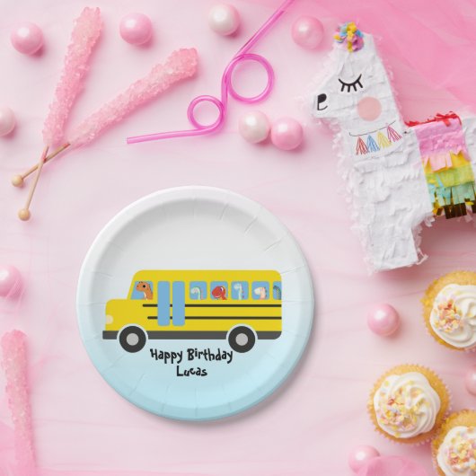 Funny dinosaurier Zurück zur Schule Bus Junge Gebu Pappteller (Party)
