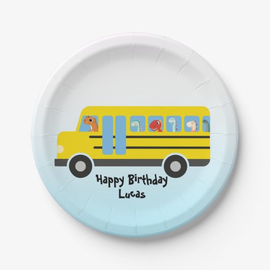 Funny dinosaurier Zurück zur Schule Bus Junge Gebu Pappteller (Vorderseite)